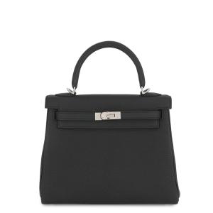 エルメス ハンドバッグ ケリー25 内縫い ブラック/シルバー金具 トゴ G刻印 HERMES Kelly 2wayバッグ 黒