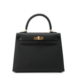 エルメス ハンドバッグ ケリー25 外縫い ブラック/ゴールド金具 ヴォーエプソン G刻印 HERMES Kelly 2wayバッグ 黒