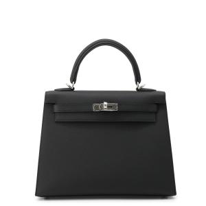 エルメス ハンドバッグ ケリー25 外縫い ブラック/シルバー金具 エプソン G刻印 ２wayショルダー 黒