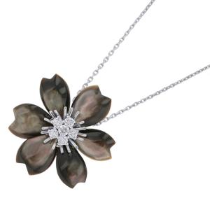 ヴァンクリ ネックレス ローズ ド ノエル クリップ スモール グレー マザーオブパール/ダイヤ 6P 計0.48ct K18WG VCARD30400 【安心保証】
