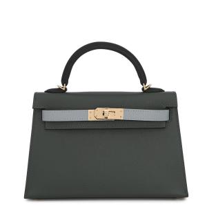 エルメス ミニケリー2 外縫い トリコロール ヴェールマングローブ/グリパンタン/ブラック/シャンパンゴールド金具 エプソン G刻印 黒