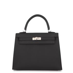 エルメス ハンドバッグ ケリー25 外縫い ブラック/シルバー金具 エプソン G刻印 ２wayショルダー 黒