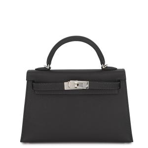 エルメス ハンドバッグ ミニケリー 外縫い 黒/パープル(ステッチ)/シルバー金具 エプソン K刻印 Kelly 2wayバッグ 黒 SPO