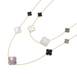 ヴァンクリ ネックレス マジック アルハンブラ ロングネックレス 16モチーフ ホワイト＆グレー マザーオブパール/オニキス K18YG 【安心保証】