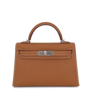 エルメス ハンドバッグ ミニケリー 外縫い ゴールド/シルバー金具 エプソン G刻印 ２wayショルダー