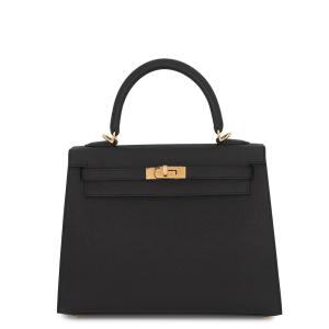 エルメス ハンドバッグ ケリー25 外縫い ブラック/ゴールド金具 エプソン G刻印 ２wayショルダー 黒