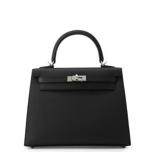 エルメス ハンドバッグ ケリー25 外縫い ブラック/シルバー金具 エプソン G刻印 HERMES Kelly 2wayバッグ 黒