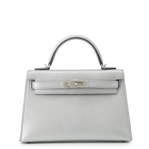 エルメス ハンドバッグ ミニケリー 外縫い アルジャン/シルバー金具 シェブルシャムキラ G刻印 HERMES Kelly 2wayバッグ