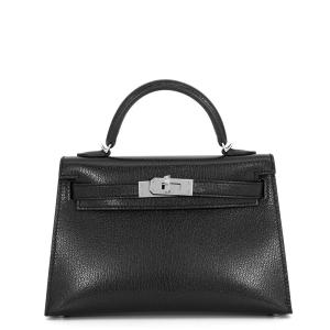 エルメス ハンドバッグ ミニケリー2 外縫い ブラック/シルバー金具 シェブルシャムキラ G刻印 HERMES Kelly 2wayバッグ 黒 中古