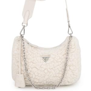 プラダ ショルダーバッグ Re-Edition 2005 ウール カシミヤ 1BH204 PRADA 2wayバッグ 白 中古
