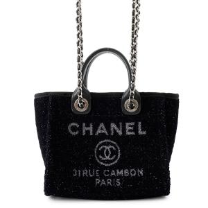 シャネル トートバッグ ドーヴィル ロゴ キャンバス/レザー CHANEL バッグ 2wayショルダーバッグ 黒 【安心保証】