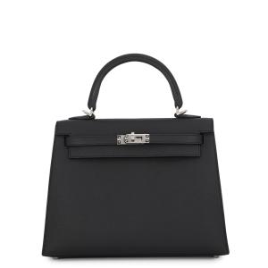 エルメス ハンドバッグ ケリー25 外縫い ブラック/シルバー金具 エプソン G刻印 HERMES Kelly 2wayバッグ 黒