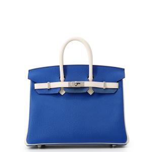 エルメス バーキン25 ブルーフランス/ホワイト/シルバー金具 シェブルミゾル K刻印 HERMES Birkin ハンドバッグ SPO