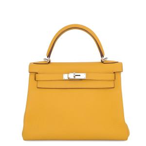 エルメス ハンドバッグ ケリー28 内縫い ジョーヌアンブル/シルバー金具 トゴ C刻印 HERMES Kelly 2wayバッグ 中古