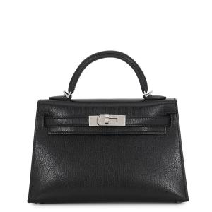 エルメス ハンドバッグ ミニケリー2 外縫い ブラック/シルバー金具 シェブルミゾル G刻印 HERMES Kelly 2wayバッグ 黒 中古