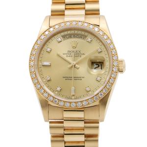 ロレックス デイデイト ダイヤベゼル K18YG R番 18348A ROLEX 腕時計 シャンパン文字盤 8Pダイヤ 2Pバゲットダイヤ