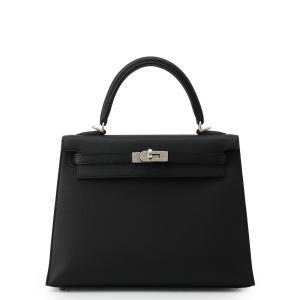 エルメス ハンドバッグ ケリー25 外縫い ブラック/シルバー金具 エプソン G刻印 HERMES Kelly 2wayバッグ 黒
