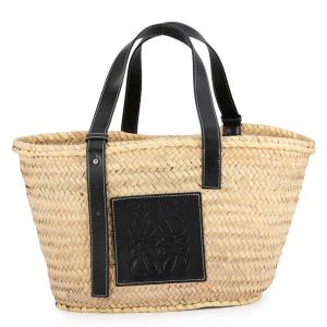 ロエベ トートバッグ アナグラム ラージ ラフィア LOEWE バスケットバッグ かごバッグ 黒 中古