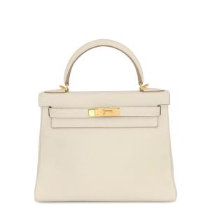 エルメス ハンドバッグ ケリー28 内縫い クレ/ゴールド金具 トリヨンクレマンス A刻印 HERMES Kelly 2wayバッグ 中古