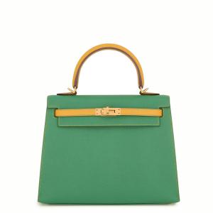 エルメス ハンドバッグ ケリー25 外縫い カクタス/ジョーヌドール/ゴールド金具 エプソン D刻印 HERMES Kelly 2way SPO 中古