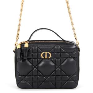 クリスチャン・ディオール チェーンショルダーバッグ カナージュ カロ ボックス レザー S5140UNGX Christian Dior バッグ 黒 中古