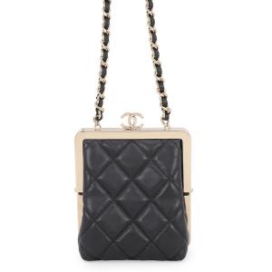 シャネル チェーンショルダーバッグ マトラッセ ココマーク がま口 ミニ ラムスキン AP2497 CHANEL 黒 中古