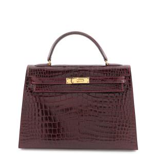 エルメス ハンドバッグ ケリー32 外縫い ルージュアッシュ/ゴールド金具 ポロサスシャイン ○K刻印 HERMES 中古