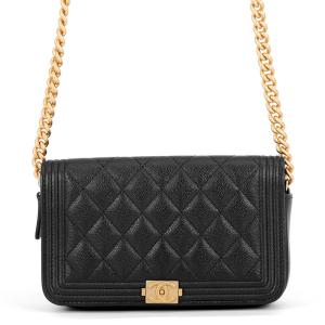 シャネル チェーンショルダーフォンケース ボーイシャネル キャビアスキン AP3013 CHANEL ポシェット 黒
