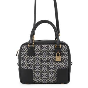 ロエベ ハンドバッグ アマソナ19 スクエアバッグ キャンバス カーフレザー LOEWE 2wayショルダーバッグ 黒 中古