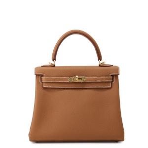 エルメス ハンドバッグ ケリー25 内縫い ゴールド/ゴールド金具 トゴ B刻印 ２wayショルダー 中古