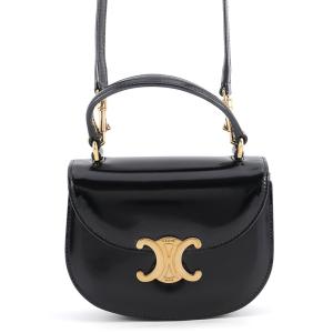 セリーヌ ハンドバッグ ブバス クレア ミニ トリオンフ レザー 10L063GCJ.38NO CELINE ２wayショルダー 黒 中古