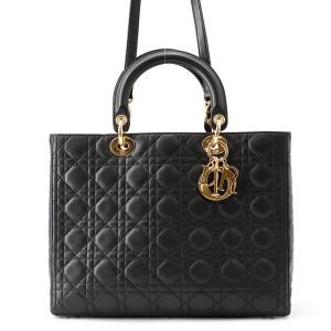 クリスチャン・ディオール ハンドバッグ レディディオール カナージュ ラージ ラムスキン Christian Dior 2way 黒 中古