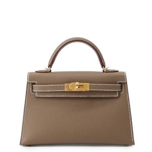 エルメス ハンドバッグ ミニケリー 外縫い エトゥープ/ゴールド金具 エプソン G刻印 HERMES Kelly 2wayバッグ 中古