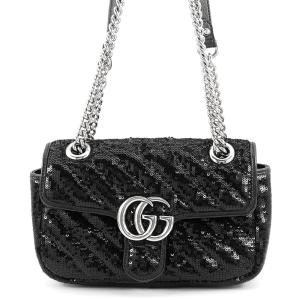 グッチ ショルダーバッグ GGマーモント スパンコール ミニバッグ 446744 GUCCI バッグ 黒 中古