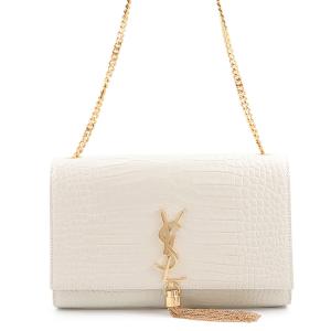 サンローランパリ チェーンショルダーバッグ ケイト ミディアム 型押しレザー 354119 SAINT LAURENT PARIS 白 中古