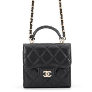 シャネル チェーンショルダーバッグ ミニ マトラッセ ココマーク チェーンクラッチ ラムスキン AP2682 CHANEL 黒 中古