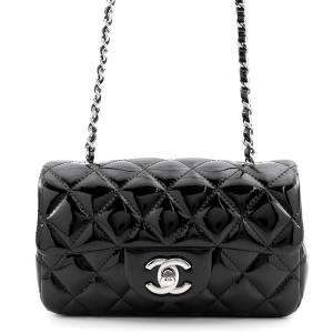 シャネル チェーンショルダーバッグ ココマーク ミニマトラッセ パテントレザー A65050 CHANEL 黒 中古
