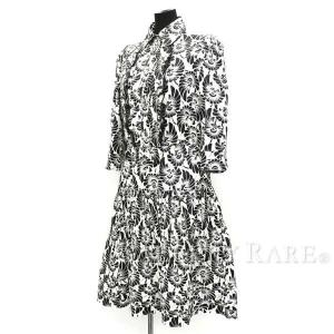 プラダ ワンピース フラワー柄 モノクロ シャツワンピース 人気海外一番 ギャザー レディースサイズ36s Prada レース 服 フレアスカート