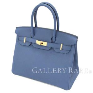 エルメス バーキン30 cm ハンドバッグ ブルーアガット×ゴールド金具 トリヨンクレマンス X刻印 HERMES Birkin バッグ｜gallery-rare