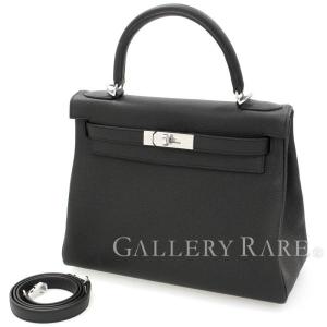 エルメス ハンドバッグ ケリー28 cm 内縫い ブラック×シルバー金具 トゴ A刻印 HERMES Kelly バッグ 黒｜gallery-rare