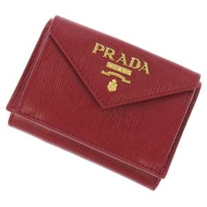 プラダ 三つ折り財布 レッド レザー 1MH021 PRADA コンパクトウォレット 折りたたみ 赤｜gallery-rare