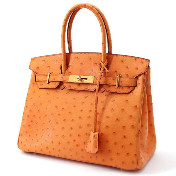 エルメス バーキン30 オレンジ/ゴールド金具 オーストリッチ □I刻印 HERMES Birkin...