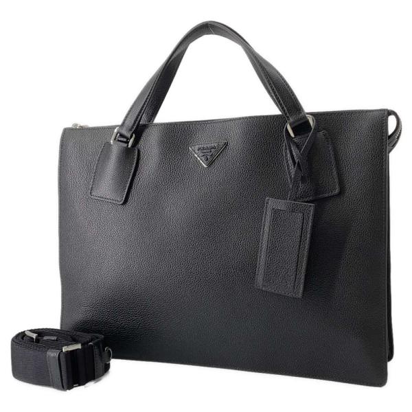 プラダ ビジネスバッグ ロゴ レザー 2VG041 PRADA 2wayショルダーバッグ 黒 【安心...