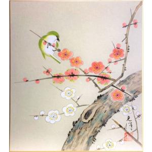 水野静山 『松竹梅鶴亀』 色紙 絵画 日本画 お正月 お祝い 婚礼 水野静山 『松竹梅鶴亀』 色紙 絵画 日本画 お正月 お祝い 婚礼