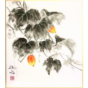 絵画　桔梗　肉筆色紙絵 石垣定哉 「 ききょう 」 水彩画 色紙 額装 絵画 肉筆 真筆
