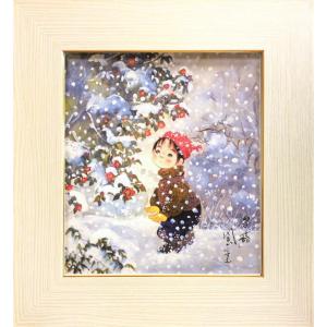 絵画 油絵 絵 インテリア 額付（白） F4-42023 人物　雪国の子供たち 絵画 インテリア 額付 (白) F4-252023 油絵 人物 雪国の子供たち
