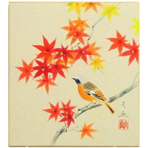 版画小西春玲作品　秋　紅葉 小西春玲 「 紅葉美人 」 色紙絵 絵画 日本画 美人画 秋の色紙
