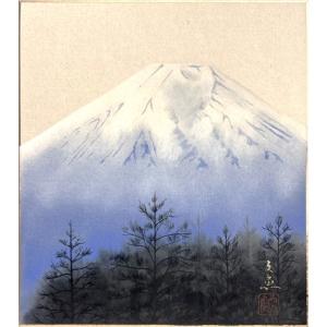 入選作品肉筆油絵10号富士山古民家雪