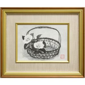 穐月 明 「 籠の木槿 」 墨彩画 F10 ( 10号 ) 絵画 日本画