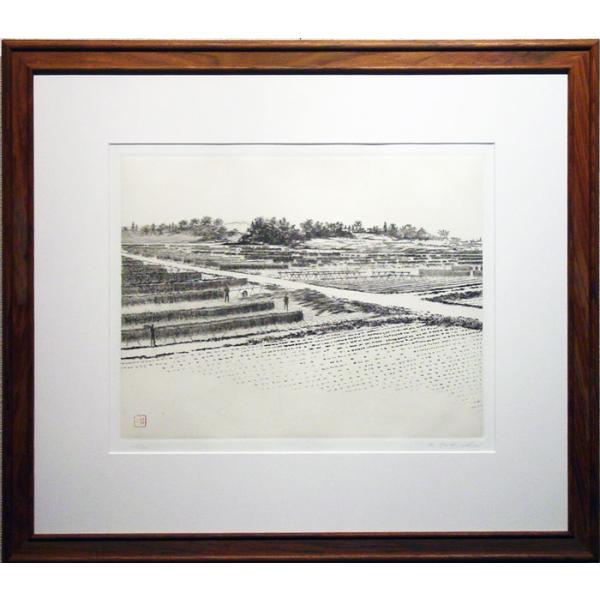 田渕俊夫「 収穫の頃 」 オリジナル 銅版画 エッチング 　　　版画 日本画 絵画 日本の風景 田ん...